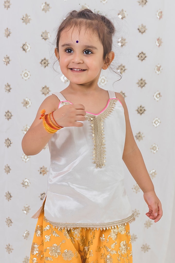 Mustard Cotton Silk Sharara Set For Girls by TinyPants at Pernia's Pop Up Shop