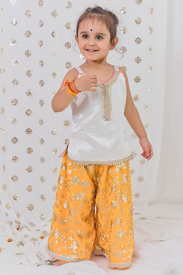 Mustard Cotton Silk Sharara Set For Girls by TinyPants at Pernia's Pop Up Shop