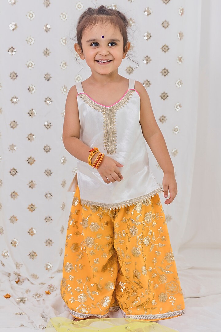 Mustard Cotton Silk Sharara Set For Girls by TinyPants at Pernia's Pop Up Shop