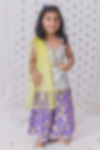 Purple Cotton Silk Sharara Set For Girls by TinyPants at Pernia's Pop Up Shop