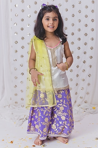 Purple Cotton Silk Sharara Set For Girls by TinyPants
