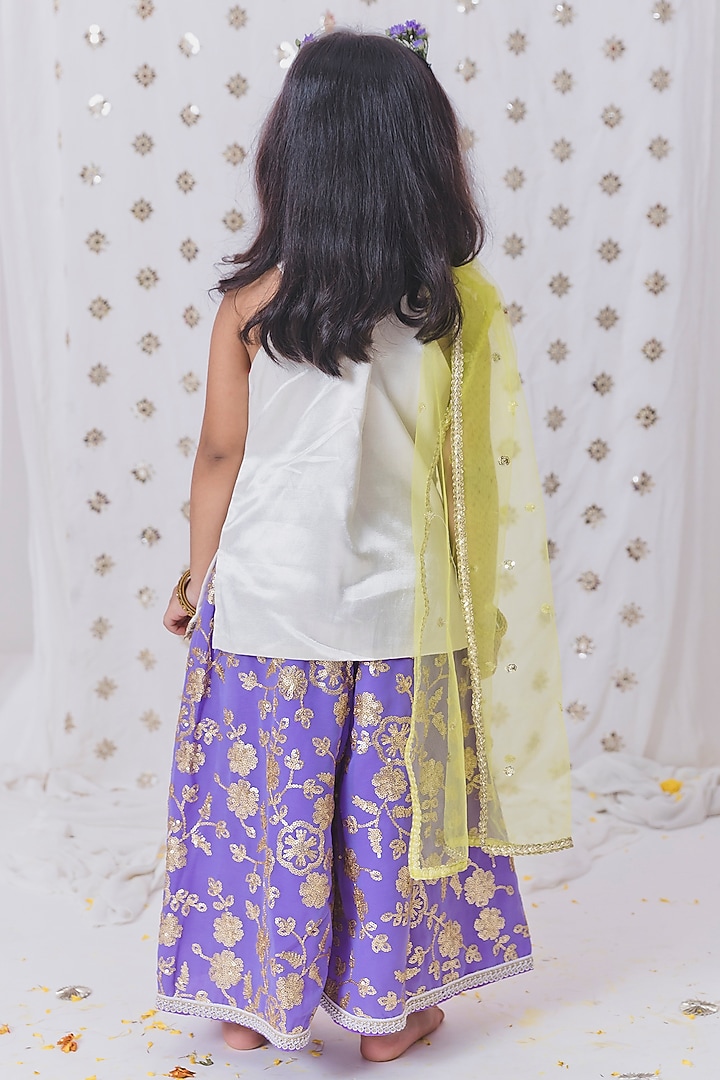 Purple Cotton Silk Sharara Set For Girls by TinyPants at Pernia's Pop Up Shop