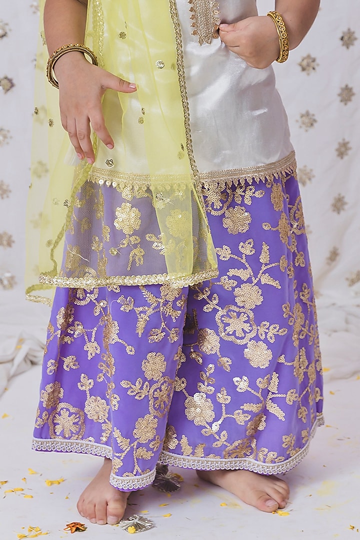 Purple Cotton Silk Sharara Set For Girls by TinyPants at Pernia's Pop Up Shop