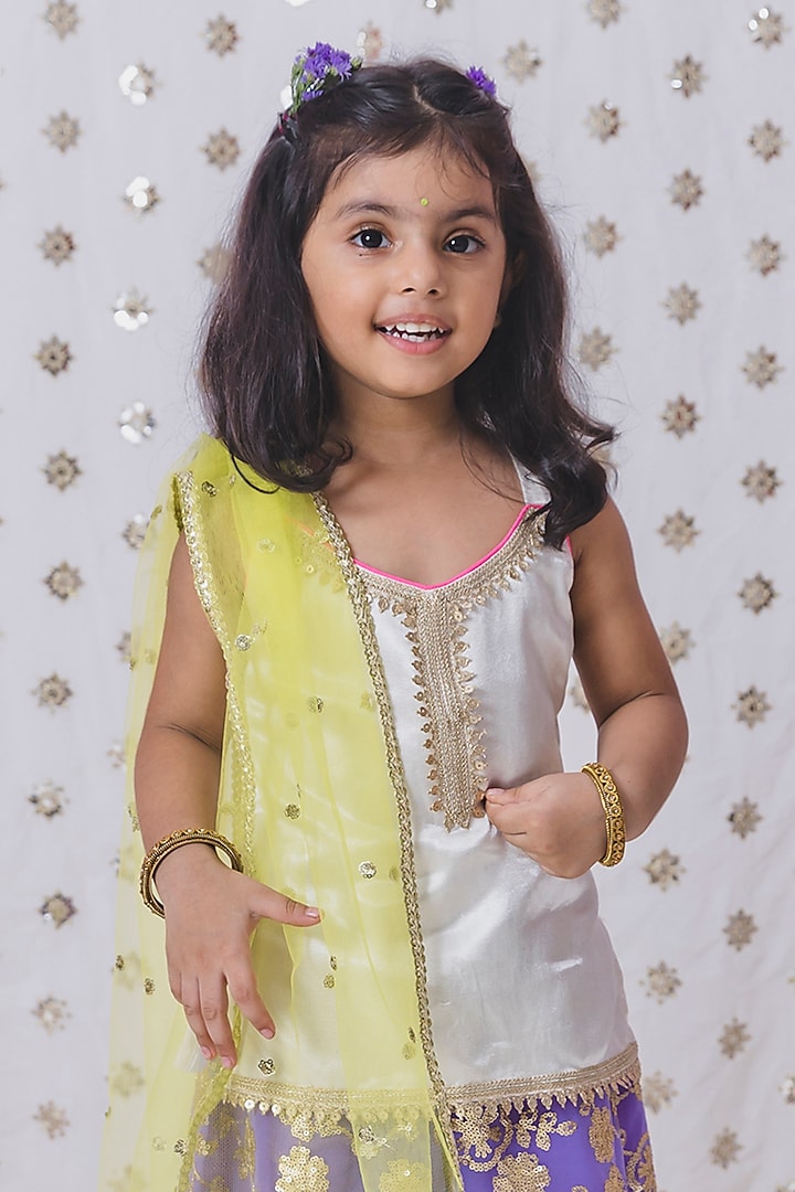 Purple Cotton Silk Sharara Set For Girls by TinyPants at Pernia's Pop Up Shop
