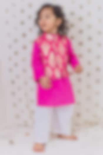 Pink Georgette Zari Embroidered Jacquard Nehru Jacket Set For Boys by TinyPants