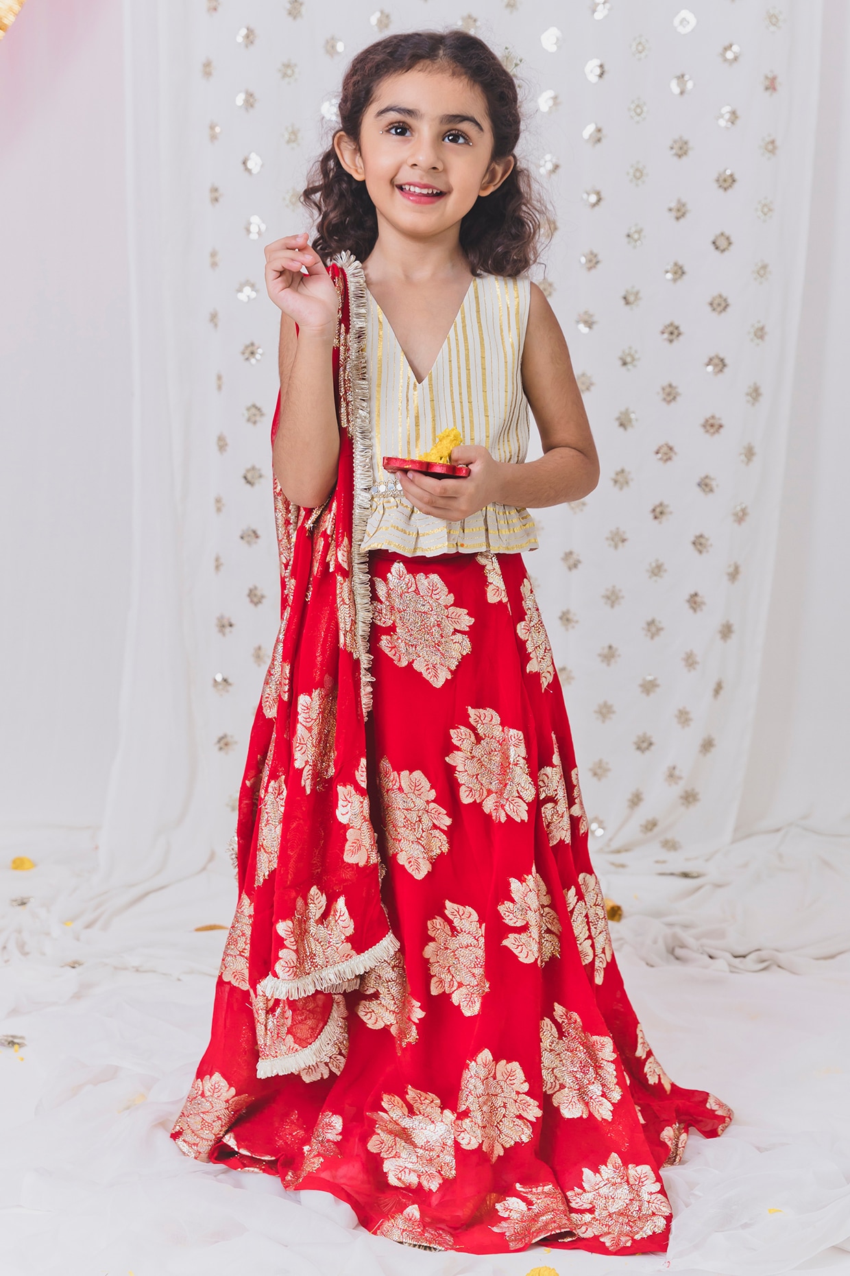 Tan & Red Color Pattu Langa Blouse For Teens & Kids, Girls Indian Wear  #19028 | Buy Online @ DesiClik.com, USA