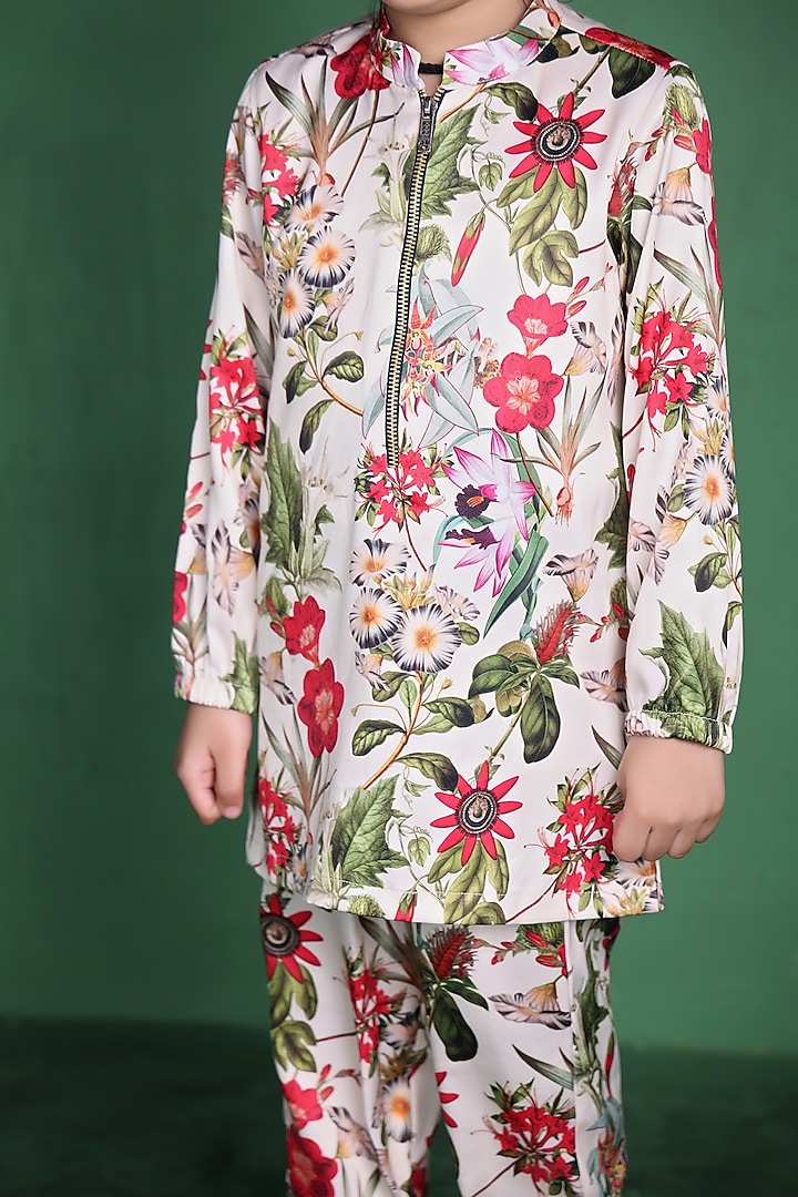 Cream Modal Satin Printed Kurta Set For Boys by Tiny Town Studio at Pernia's Pop Up Shop