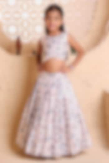 Cream Modal Satin Sequins Embroidered & Printed Lehenga Set For Girls by Tiny Town Studio at Pernia's Pop Up Shop