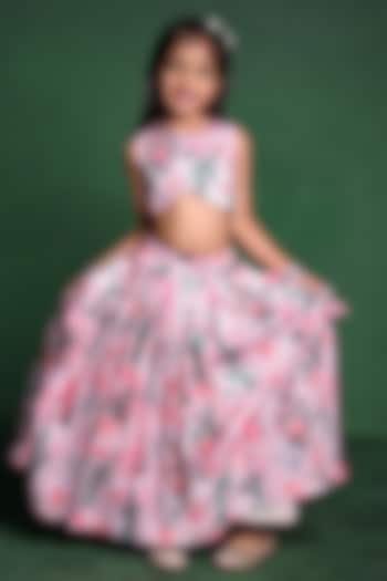 Pink Modal Satin Sequins Embroidered & Printed Lehenga Set For Girls by Tiny Town Studio at Pernia's Pop Up Shop