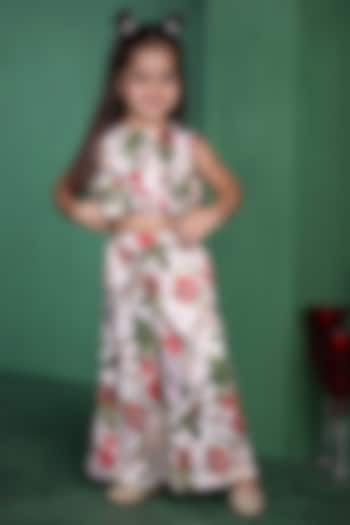 Cream Modal Satin Printed Co-Ord Set For Girls by Tiny Town Studio at Pernia's Pop Up Shop