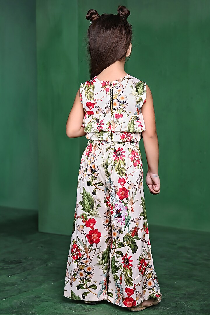 Cream Modal Satin Printed Co-Ord Set For Girls by Tiny Town Studio at Pernia's Pop Up Shop