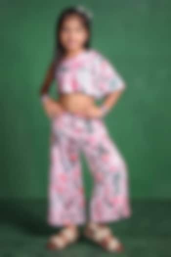 Pink Modal Satin Printed Co-Ord Set For Girls by Tiny Town Studio at Pernia's Pop Up Shop
