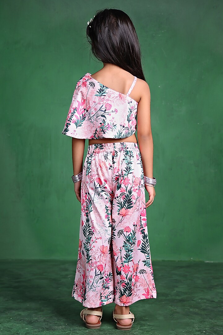 Pink Modal Satin Printed Co-Ord Set For Girls by Tiny Town Studio at Pernia's Pop Up Shop