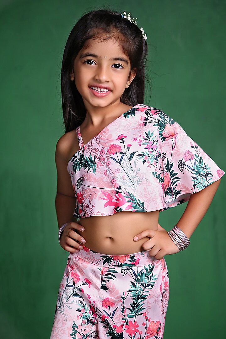 Pink Modal Satin Printed Co-Ord Set For Girls by Tiny Town Studio at Pernia's Pop Up Shop