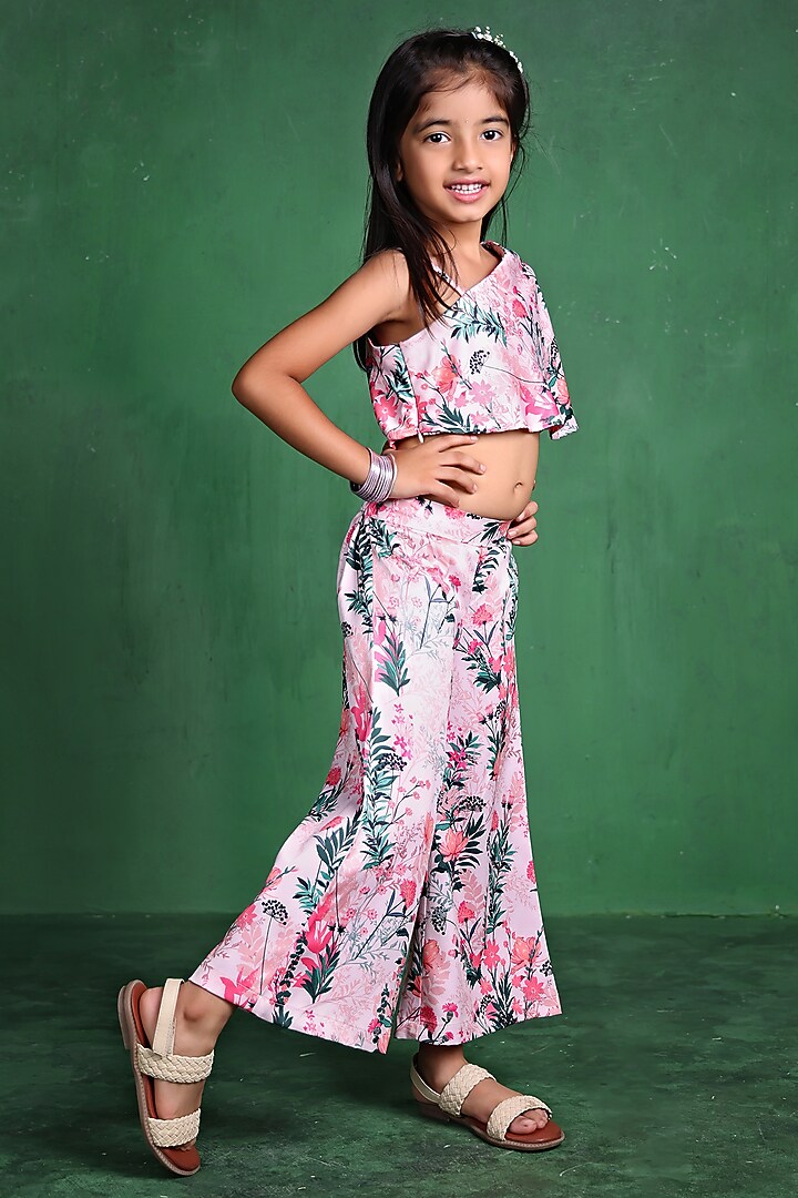 Pink Modal Satin Printed Co-Ord Set For Girls by Tiny Town Studio at Pernia's Pop Up Shop