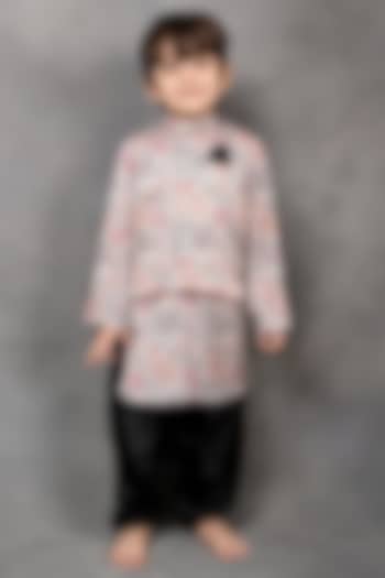 Multi-Colored Modal Satin Printed Nehru Jacket Set For Boys by Tiny Town Studio