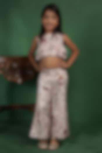 Beige Modal Satin Printed Co-Ord Set For Girls by Tiny Town Studio at Pernia's Pop Up Shop