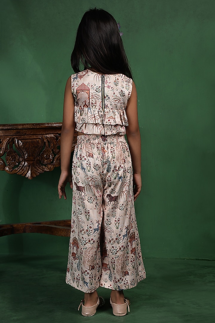 Beige Modal Satin Printed Co-Ord Set For Girls by Tiny Town Studio at Pernia's Pop Up Shop