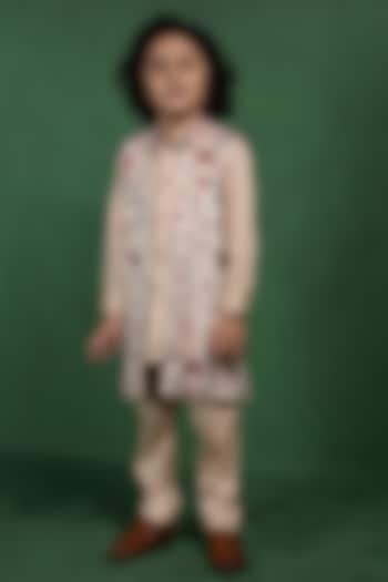 Beige Modal Satin Printed Jacket Set For Boys by Tiny Town Studio at Pernia's Pop Up Shop