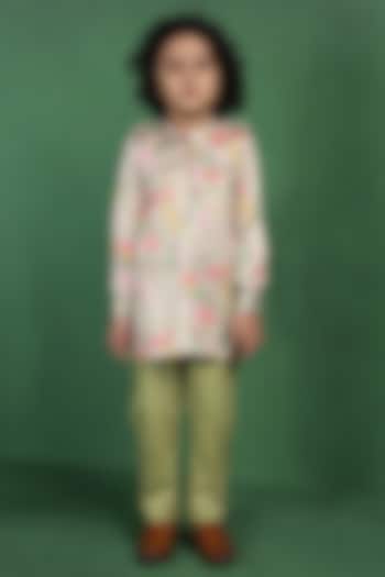 Green Modal Satin Printed Kurta Set For Boys by Tiny Town Studio at Pernia's Pop Up Shop