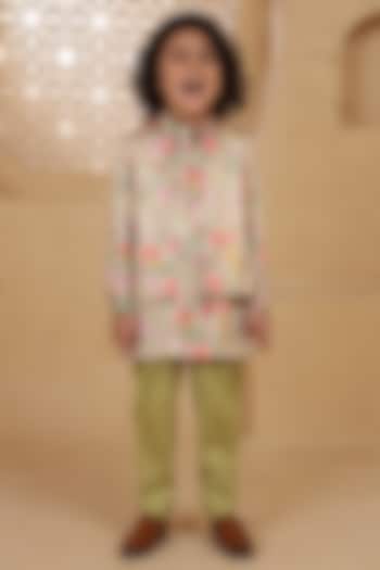 Green Modal Satin Printed Jacket Set For Boys by Tiny Town Studio at Pernia's Pop Up Shop