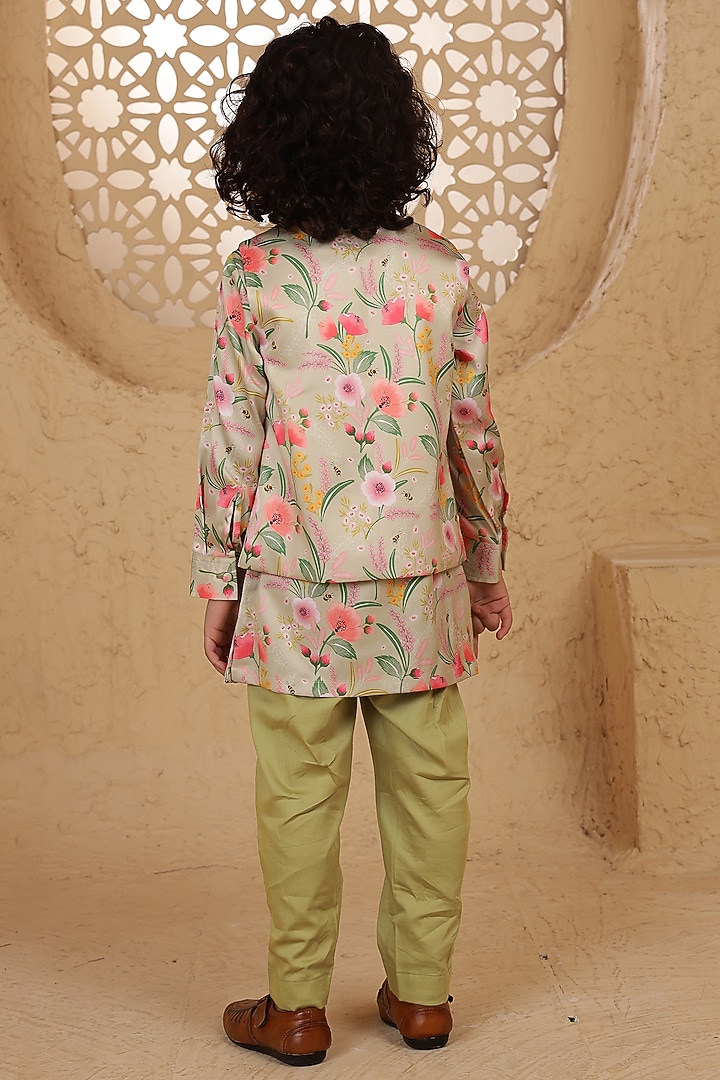 Green Modal Satin Printed Jacket Set For Boys by Tiny Town Studio at Pernia's Pop Up Shop