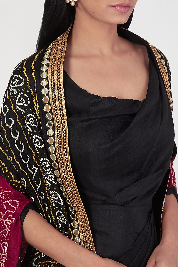 Black Draped Party Wear Dress With Hand Embroidered Cape by Tisha Saksena at Pernia's Pop Up Shop