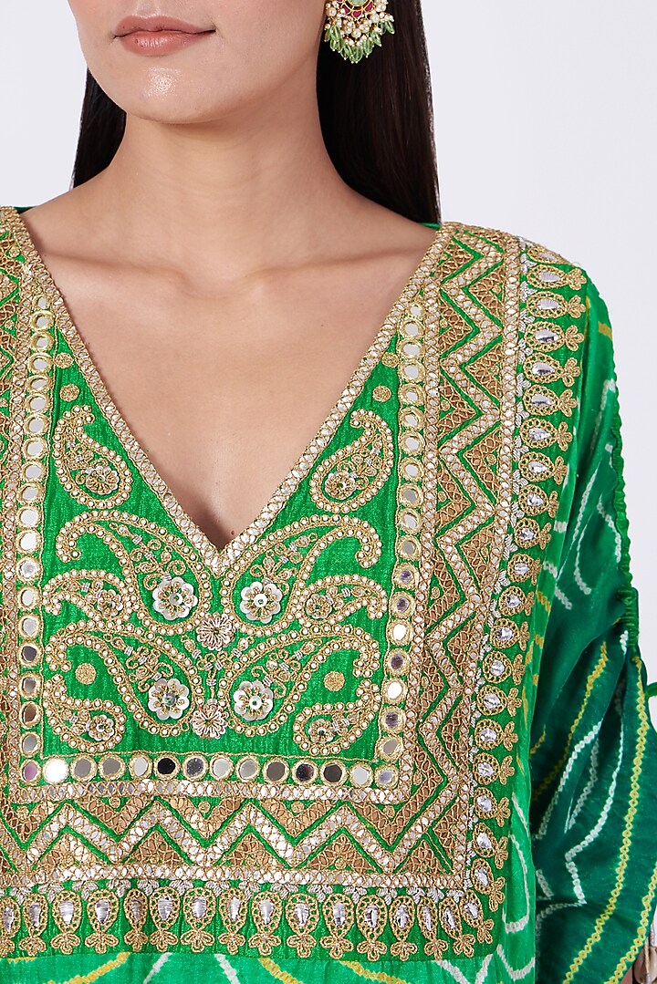 Green Printed & Embroidered Kaftan Set by Tisha Saksena at Pernia's Pop Up Shop