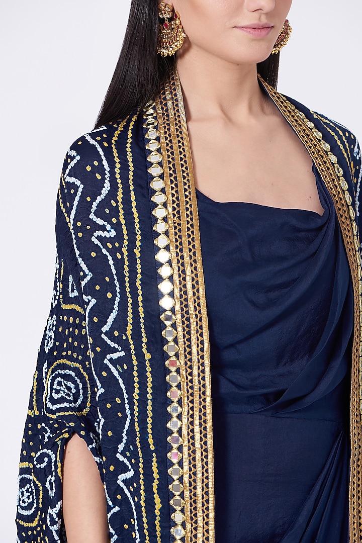 Navy Blue Drape Dress With Cape by Tisha Saksena at Pernia's Pop Up Shop