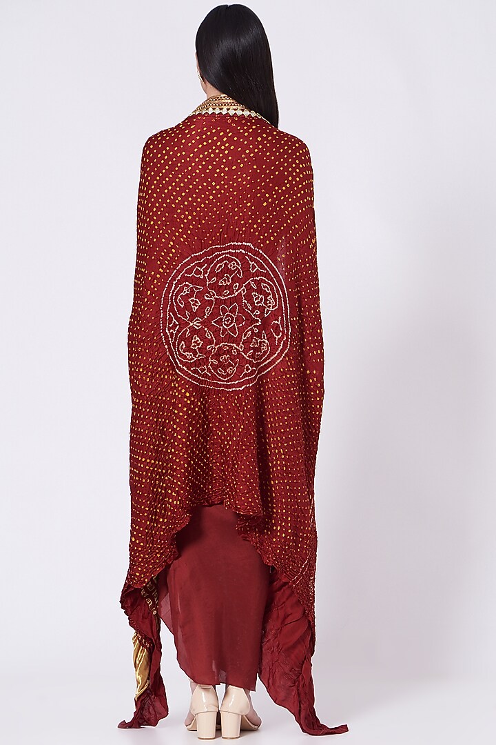 Maroon Drape Dress With Cape by Tisha Saksena at Pernia's Pop Up Shop