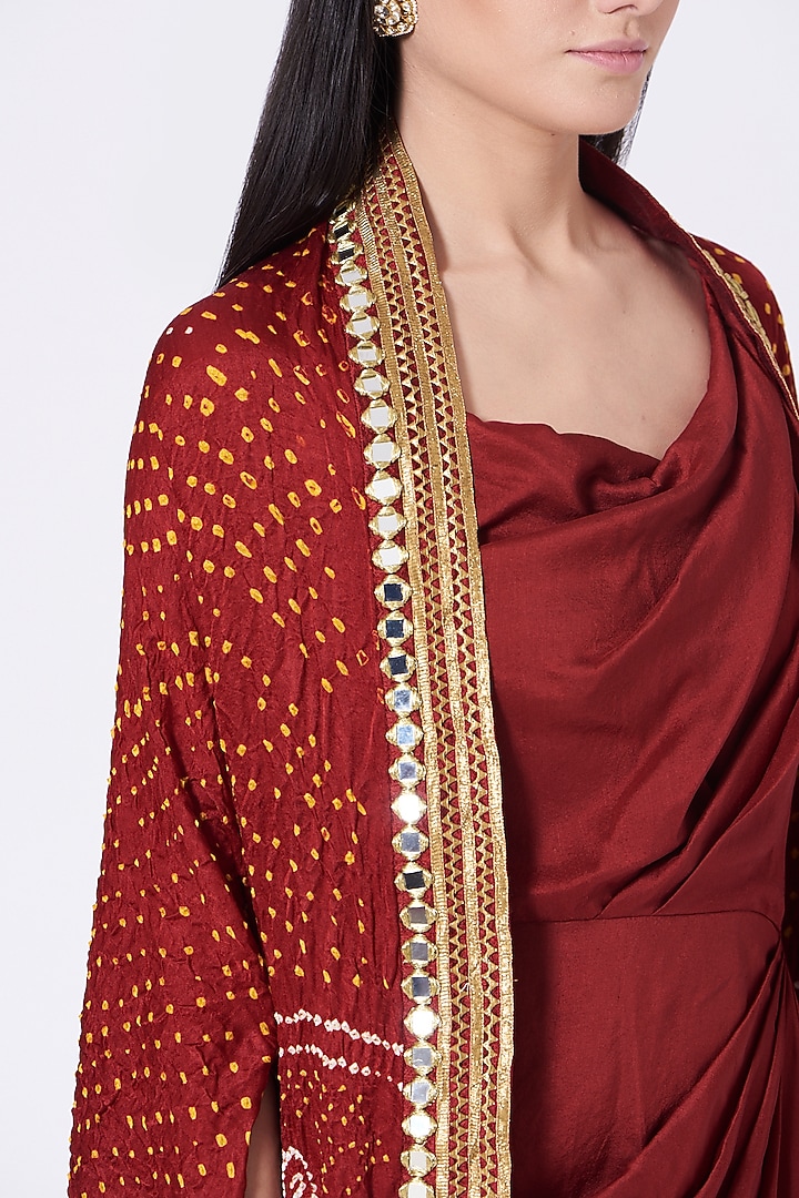 Maroon Drape Dress With Cape by Tisha Saksena at Pernia's Pop Up Shop