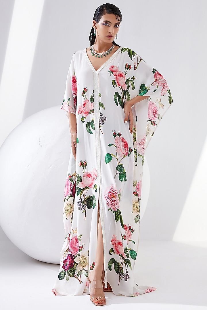 Ivory Printed Kaftan by Tisha Saksena