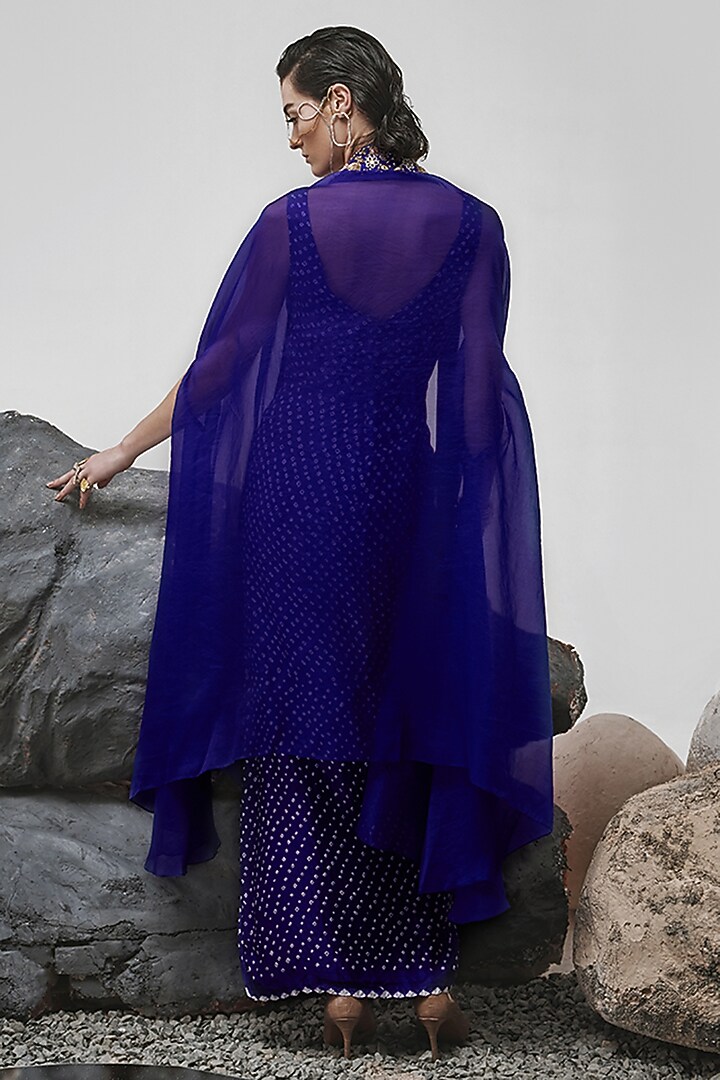 Aubergine Handloom Mashru Silk Bandhani Jacket Party Wear Dress by Tisha Saksena at Pernia's Pop Up Shop