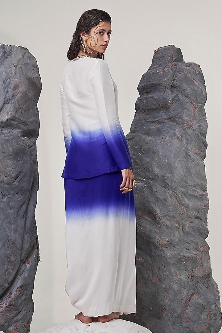 Ivory & Aubergine Ombre Dupion Silk Draped Skirt Set by Tisha Saksena at Pernia's Pop Up Shop