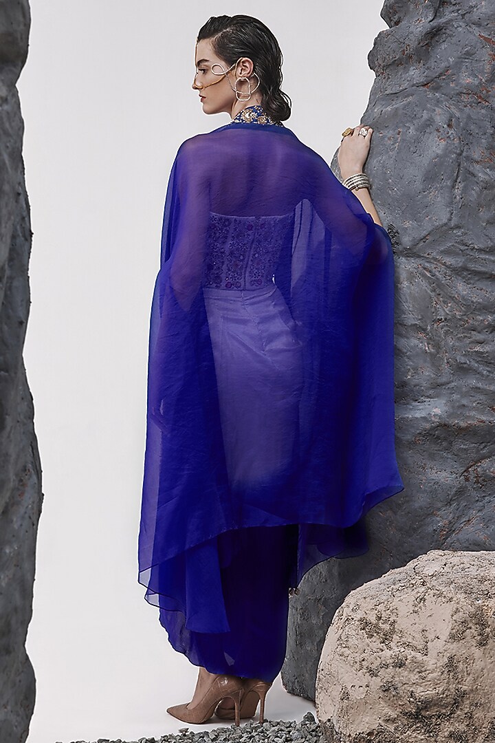Ivory & Aubergine Ombre Dupion Silk Draped Skirt Set by Tisha Saksena at Pernia's Pop Up Shop