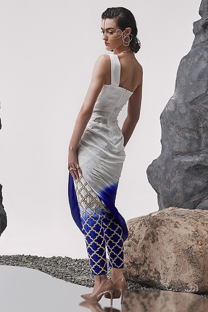 Ivory & Aubergine Ombre Raw Silk Zardosi Hand Embroidered Pant Set by Tisha Saksena at Pernia's Pop Up Shop