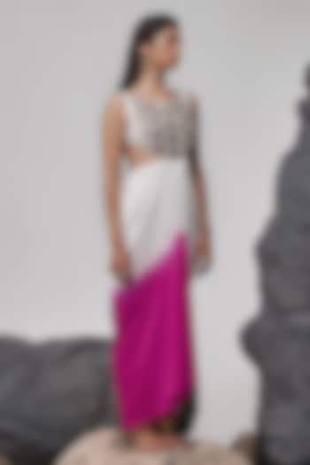 Pink & Ivory Ombre Dupion Silk Hand Embroidered Draped Maxi Dress by Tisha Saksena at Pernia's Pop Up Shop