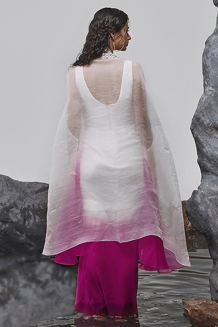Pink & Ivory Ombre Dupion Silk Draped Maxi Cocktail Dress With Cape by Tisha Saksena at Pernia's Pop Up Shop