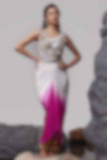 Pink & Ivory Ombre Dupion Silk Draped Maxi Dress With Gilet by Tisha Saksena at Pernia's Pop Up Shop