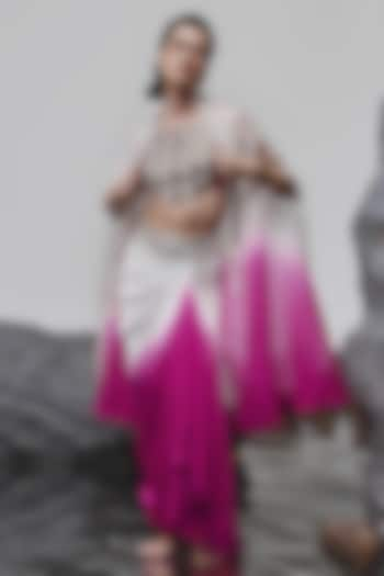 Pink & Ivory Ombre Dupion Silk Draped Skirt Set by Tisha Saksena at Pernia's Pop Up Shop