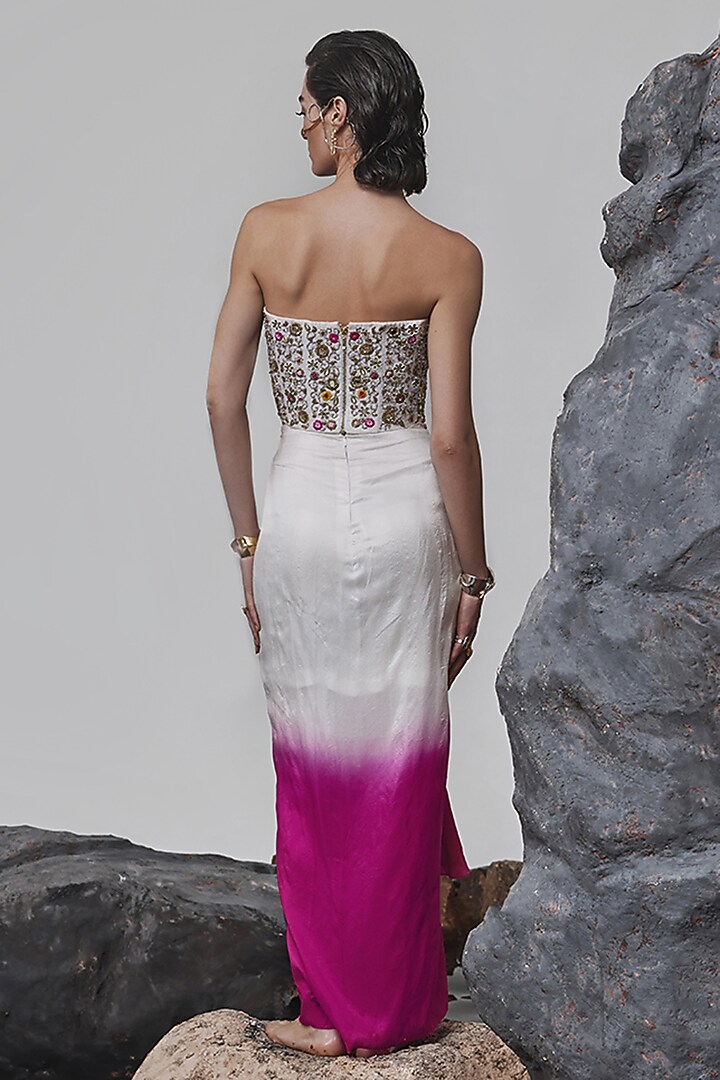 Pink & Ivory Ombre Silk Dupion Draped Skirt Set by Tisha Saksena at Pernia's Pop Up Shop