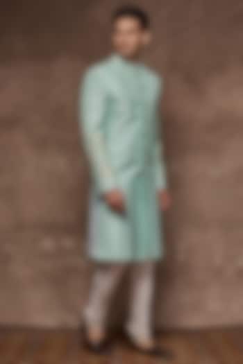 Sea Green Embroidered Groom Sherwani Set by TISASTUDIO at Pernia's Pop Up Shop
