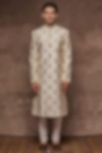 Ivory Motif Embroidered Groom Sherwani Set by TISASTUDIO at Pernia's Pop Up Shop