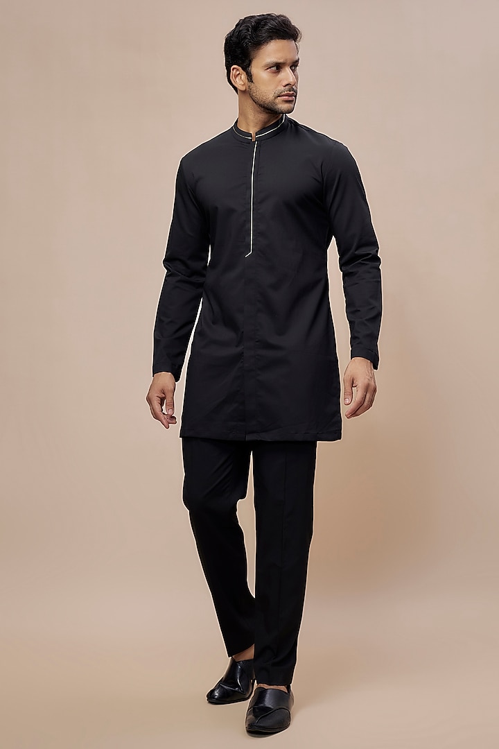 Black Cotton Kurta Set by TISASTUDIO