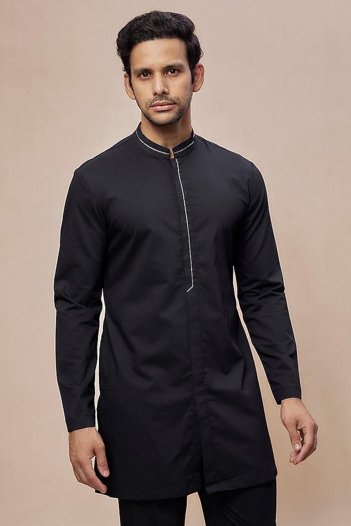 Black Cotton Kurta Set by TISASTUDIO at Pernia's Pop Up Shop