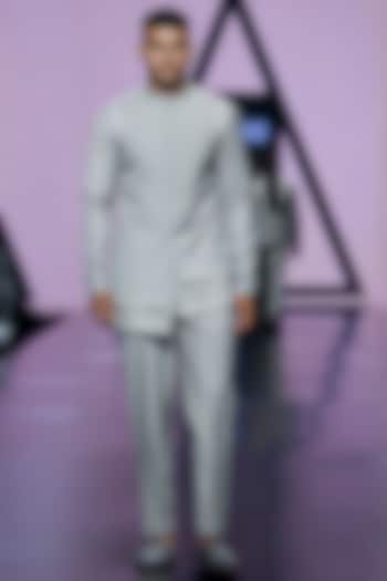 Grey Terry Rayon Nehru Jacket Set by TISASTUDIO