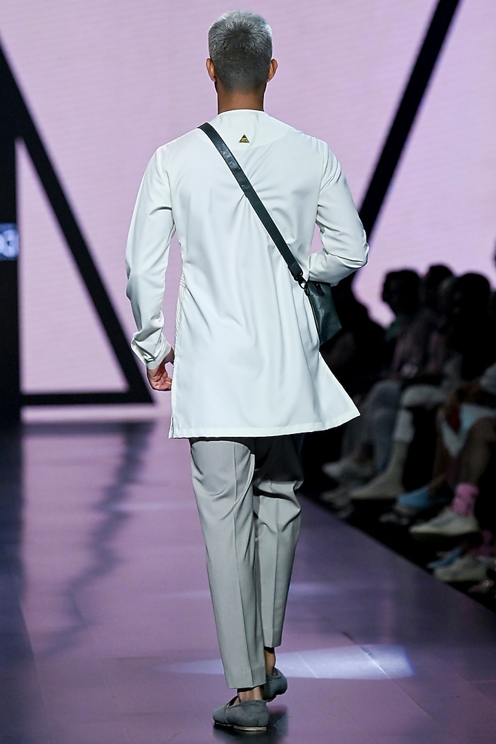 White Terry Rayon Asymmetric Kurta Set by TISASTUDIO at Pernia's Pop Up Shop