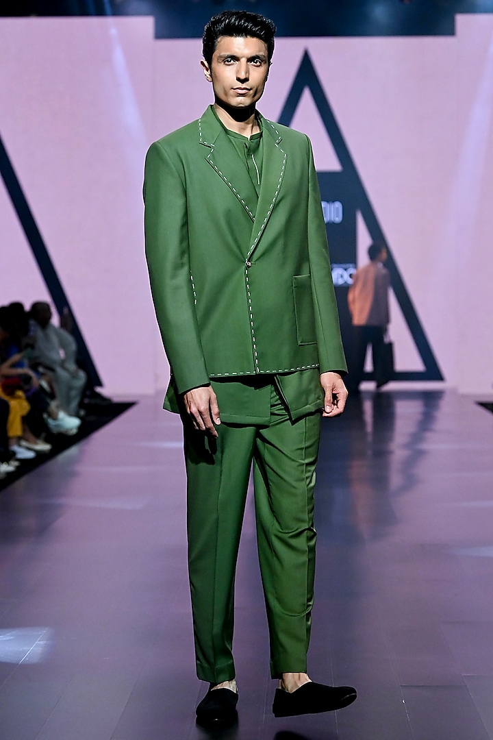 Green Terry Rayon Jacket Set by TISASTUDIO