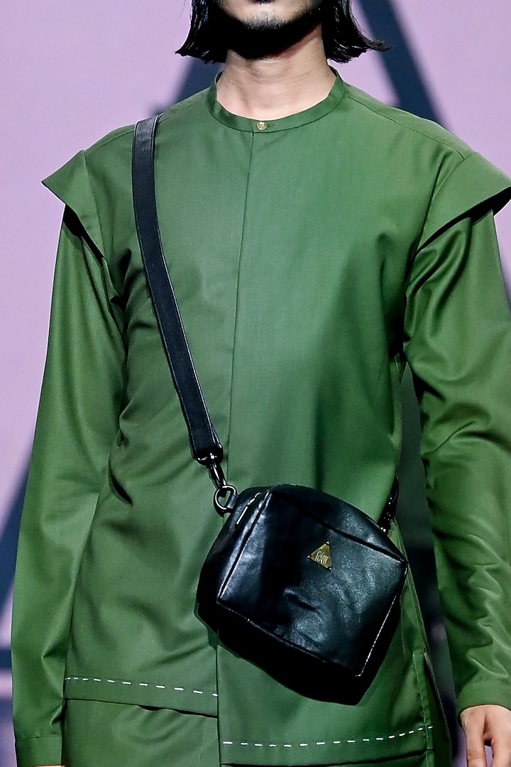 Green Terry Rayon Asymmetric Kurta Set by TISASTUDIO at Pernia's Pop Up Shop