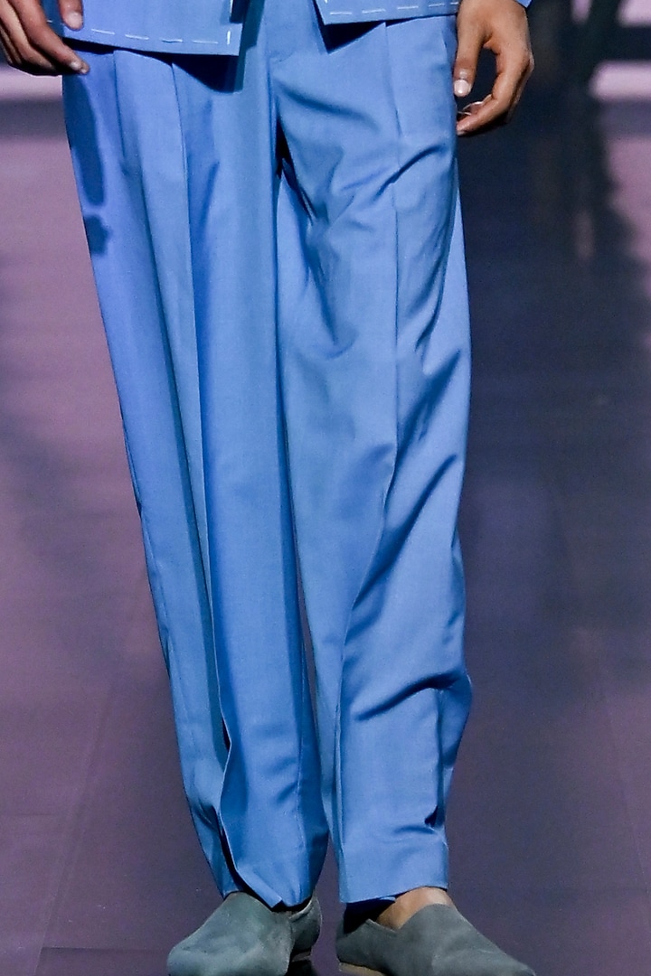 Blue Terry Rayon Nehru Jacket Set by TISASTUDIO at Pernia's Pop Up Shop